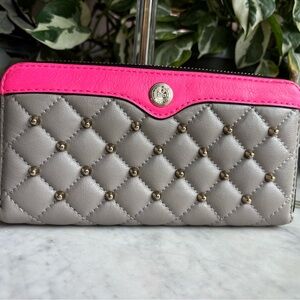 Rebecca Minkoff Quilted Studded Wallet in Gray with Hot Pink Trim